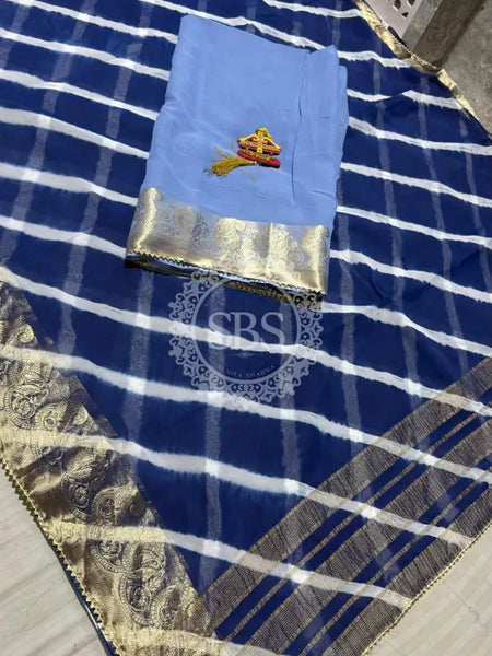LEHERIYA ZARI WORK SAREE Blue / Free Size