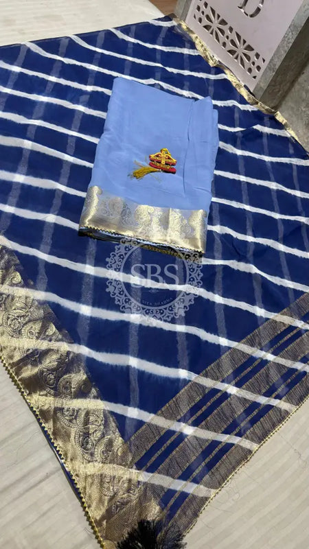 LEHERIYA ZARI WORK SAREE Blue / Free Size