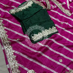 LEHERIYA ZARI WORK SAREE Pink / Free Size