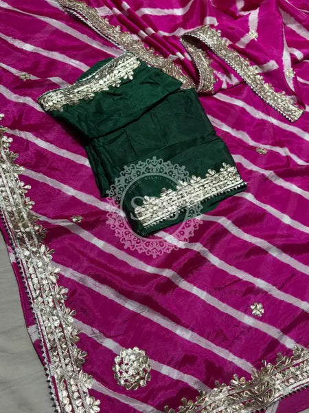 LEHERIYA ZARI WORK SAREE Pink / Free Size