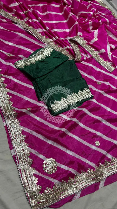 LEHERIYA ZARI WORK SAREE Pink / Free Size