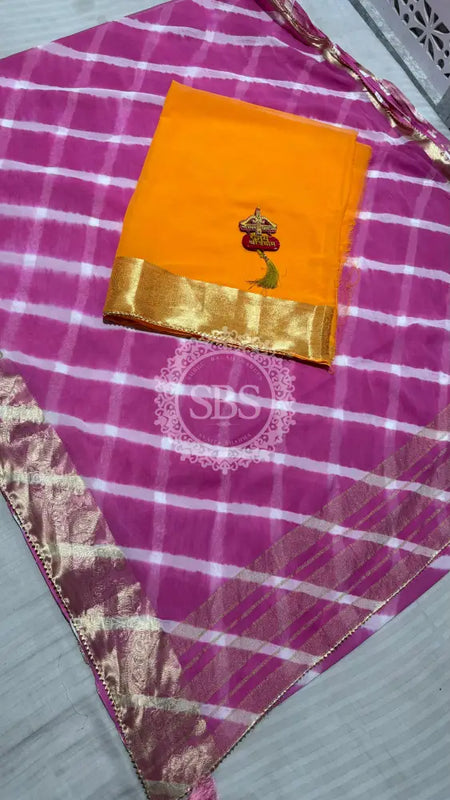 LEHERIYA ZARI WORK SAREE Purple / Free Size