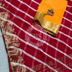 LEHERIYA ZARI WORK SAREE Red / Free Size