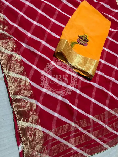 LEHERIYA ZARI WORK SAREE Red / Free Size