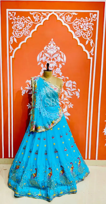 MEENAWATI MARWARI RAJASTHANI LEHENGA Sky Blue