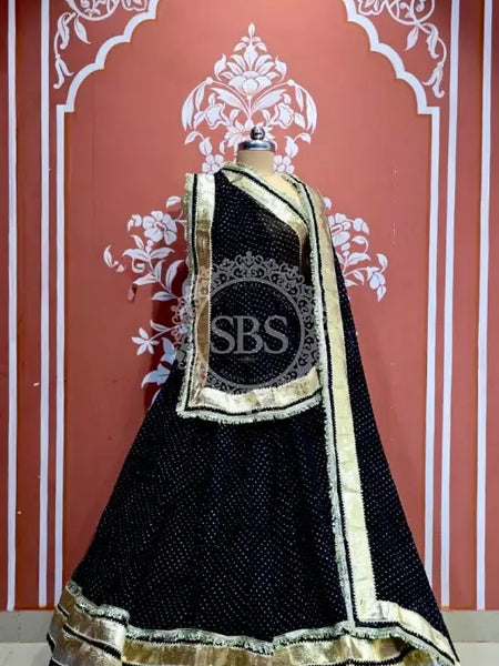 MIDNIGHT BLACK MOTHRA GOTA FULL FLARED LEHENGA