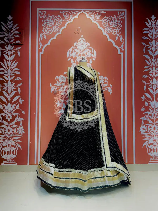 MIDNIGHT BLACK MOTHRA GOTA FULL FLARED LEHENGA