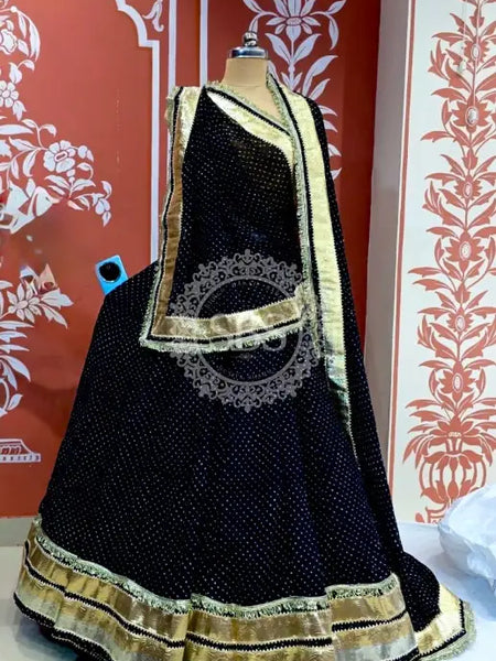 MIDNIGHT BLACK MOTHRA GOTA FULL FLARED LEHENGA