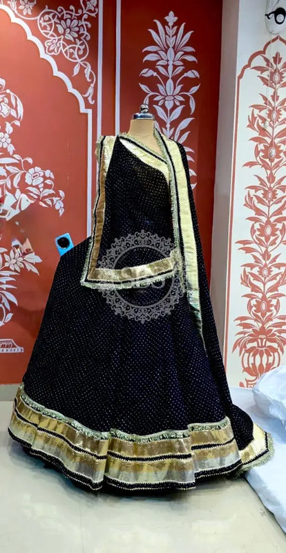 MIDNIGHT BLACK MOTHRA GOTA FULL FLARED LEHENGA
