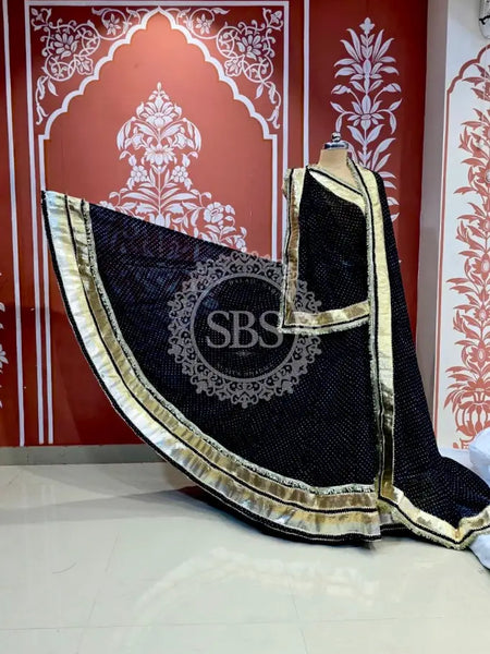 MIDNIGHT BLACK MOTHRA GOTA FULL FLARED LEHENGA