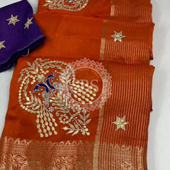 MOONGA SILK HANDWORK GOTA PATTI SAREE