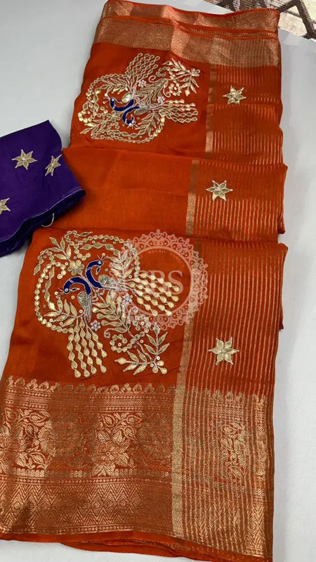 MOONGA SILK HANDWORK GOTA PATTI SAREE