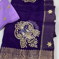 MOONGA SILK HANDWORK GOTA PATTI SAREE