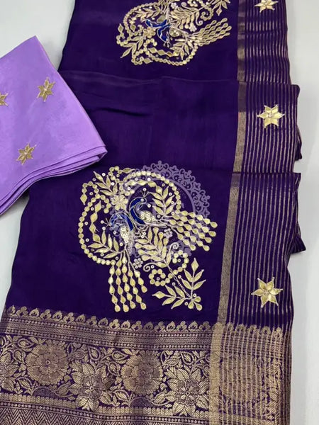 MOONGA SILK HANDWORK GOTA PATTI SAREE