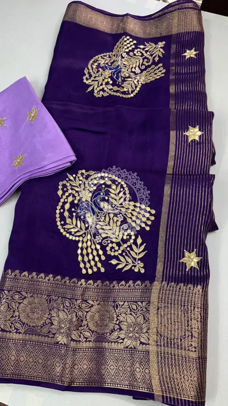 MOONGA SILK HANDWORK GOTA PATTI SAREE