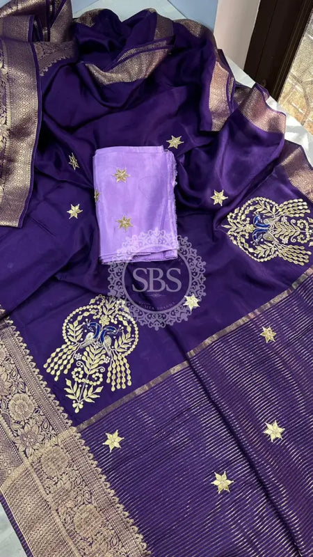 MOONGA SILK HANDWORK GOTA PATTI SAREE