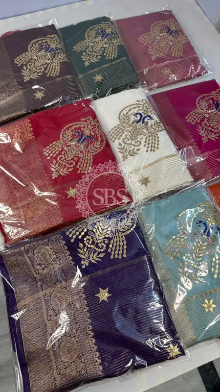 MOONGA SILK HANDWORK GOTA PATTI SAREE