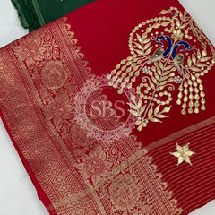 MOONGA SILK HANDWORK GOTA PATTI SAREE