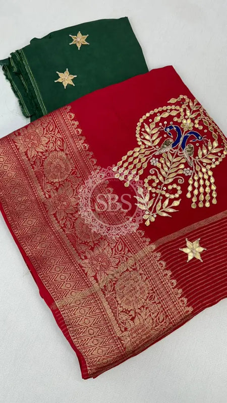 MOONGA SILK HANDWORK GOTA PATTI SAREE