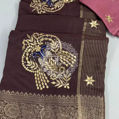 MOONGA SILK HANDWORK GOTA PATTI SAREE Grey / Free Size