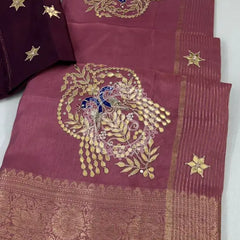 MOONGA SILK HANDWORK GOTA PATTI SAREE Light Pink / Free Size