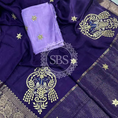 MOONGA SILK HANDWORK GOTA PATTI SAREE Purple / Free Size
