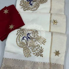 MOONGA SILK HANDWORK GOTA PATTI SAREE White / Free Size