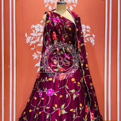 MOSH CRAPE FLORAL LEHENGA Burgundy
