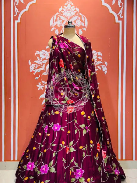 MOSH CRAPE FLORAL LEHENGA Burgundy