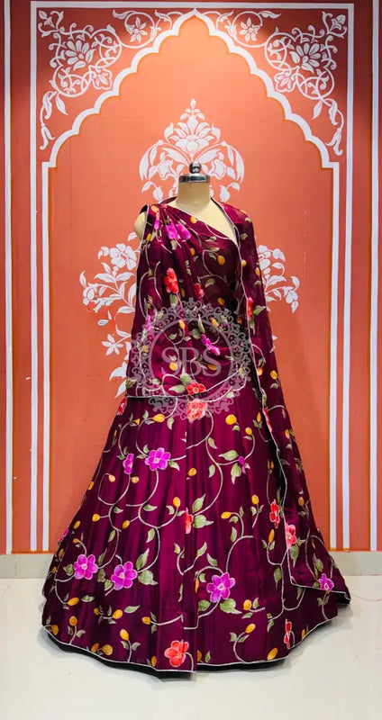 MOSH CRAPE FLORAL LEHENGA Burgundy