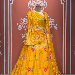 MOSH CRAPE FLORAL LEHENGA Mustard