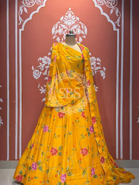 MOSH CRAPE FLORAL LEHENGA Mustard