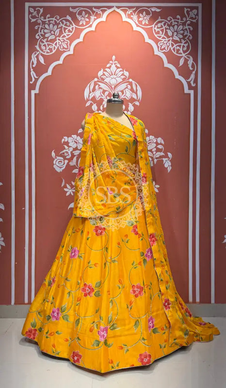 MOSH CRAPE FLORAL LEHENGA Mustard