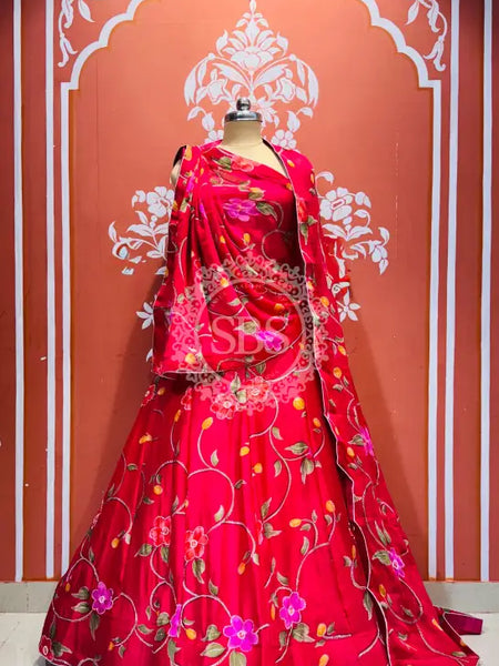 MOSH CRAPE FLORAL LEHENGA Red