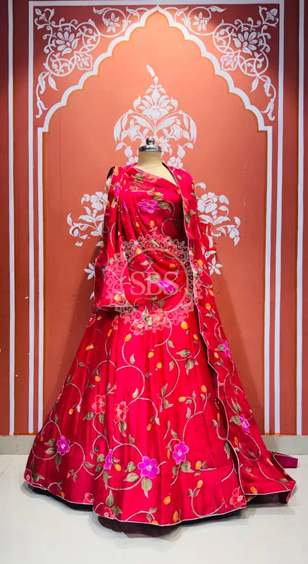 MOSH CRAPE FLORAL LEHENGA Red