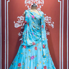 MOSH CRAPE FLORAL LEHENGA Sky Blue
