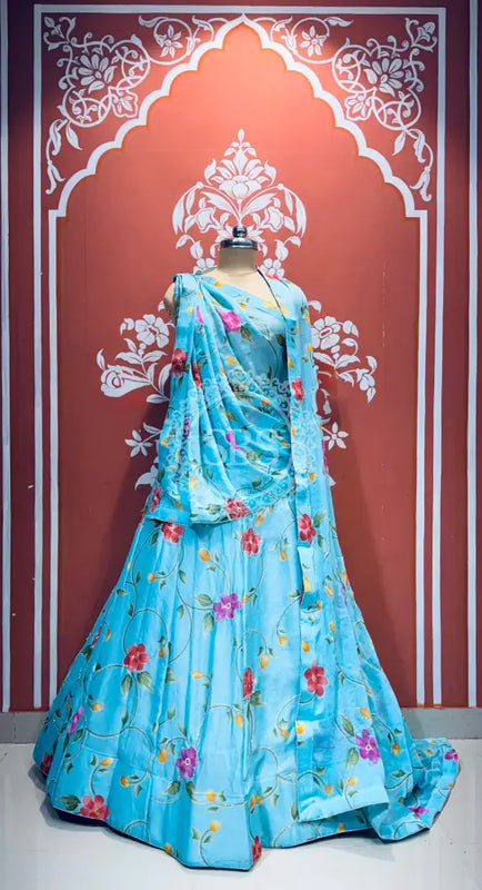 MOSH CRAPE FLORAL LEHENGA Sky Blue