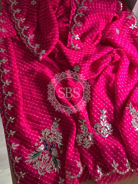 MOTHRA GOTA PATTI WORK SAREE Pink / Free Size