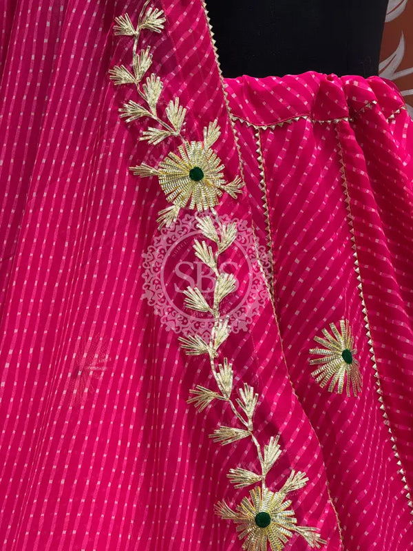 MOTHRA KACHI PATTI BIG FLARED LEHENGA Pink / Free Size
