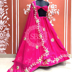 MOTHRA KACHI PATTI BIG FLARED LEHENGA Pink / Free Size