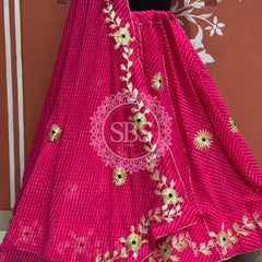 MOTHRA KACHI PATTI BIG FLARED LEHENGA Pink / Free Size