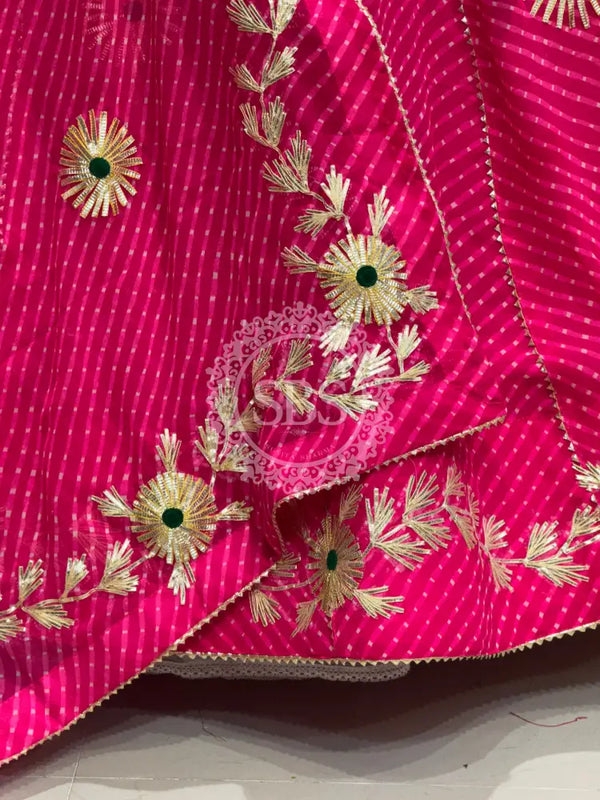 MOTHRA KACHI PATTI BIG FLARED LEHENGA Pink / Free Size