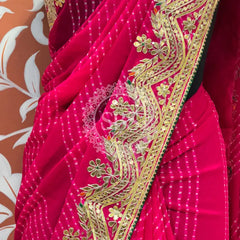 MOTHRA LEHERIYA CXC GEORGETTE SAREE Dark Pink / Free Size