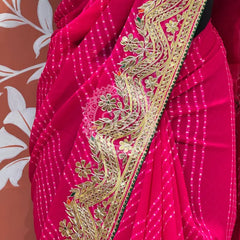 MOTHRA LEHERIYA CXC GEORGETTE SAREE Dark Pink / Free Size
