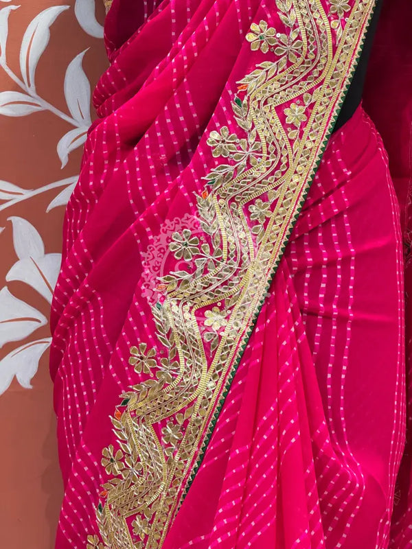 MOTHRA LEHERIYA CXC GEORGETTE SAREE Dark Pink / Free Size