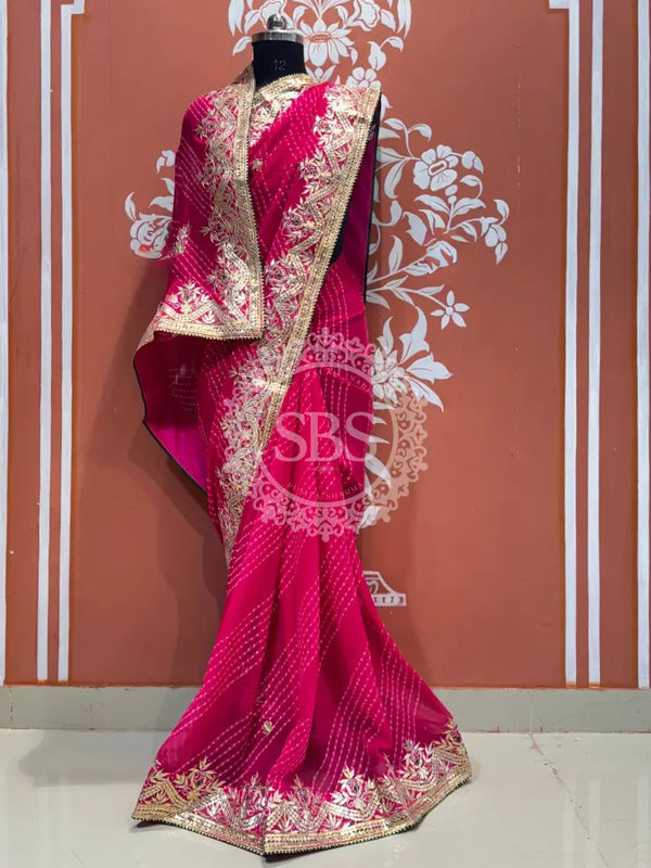 MOTHRA LEHERIYA CXC GEORGETTE SAREE Pink / Pink