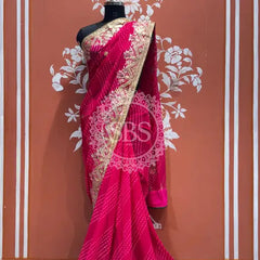 MOTHRA LEHERIYA CXC GEORGETTE SAREE Pink / Pink