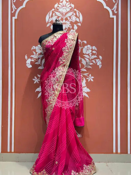 MOTHRA LEHERIYA CXC GEORGETTE SAREE Pink / Pink