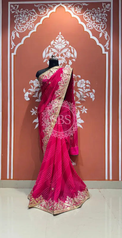 MOTHRA LEHERIYA CXC GEORGETTE SAREE Pink / Pink