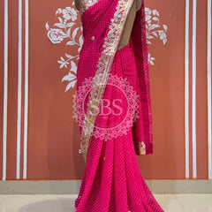 MOTHRA LEHERIYA GOTA PATTI SAREE Pink / Free Size